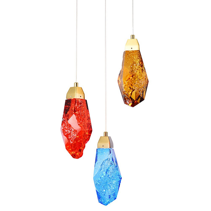 Подвесной светильник с тремя цветными плафонами Soar Colorful Lamp Латунь Мульти Янтарный Красный Синий Подвесной светильник с тремя цветными плафонами Soar Colorful Lamp Латунь Мульти Янтарный Красный Синий во Владивостоке | Loft Concept