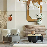 Дизайнерский журнальный стол округлой формы чёрный с золотой столешницей Fufem варинант исполнения - 2 | Loft Concept во Владивостоке