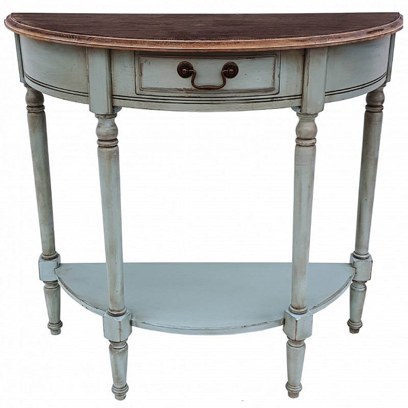 Полукруглая консоль в стиле прованс светло-бирюзовая Margery Provence Console Светло-голубой Дуб темный Бежевый Полукруглая консоль в стиле прованс светло-бирюзовая Margery Provence Console Светло-голубой Дуб темный Бежевый во Владивостоке | Loft Concept