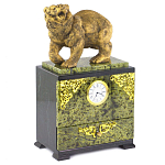 Часы настольные с декором в виде медведя и выдвижным ящиком из натурального камня Змеевик Bear Stone Clock варинант исполнения - 2 | Loft Concept во Владивостоке