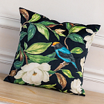 Декоративная подушка чёрная с изображением птиц и цветов  Blooming Blue Birds варинант исполнения - 2 | Loft Concept во Владивостоке