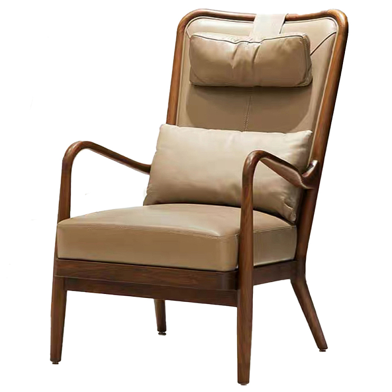 Кресло c каркасом из массива дерева и с мягким подголовником Walnut Armchair Орех Кресло c каркасом из массива дерева и с мягким подголовником Walnut Armchair Орех во Владивостоке | Loft Concept