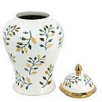 Ваза белая с крышкой с рисунком зеленых и золотых листьев 48 см Chinoiserie Ceramics варинант исполнения - 3 | Loft Concept во Владивостоке