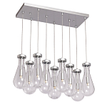 Люстра с 9-ю прозрачными плафонами из стекла в форме капли на прямоугольном потолочном основании цвета хром Lucid Rain  варинант исполнения - 2 | Loft Concept во Владивостоке