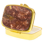 Таблетница карманная прямоугольная с 2-мя отделениями с зеркалом и накладкой из натурального камня Авантюрин Gold Stone Pillboxes варинант исполнения - 2 | Loft Concept во Владивостоке