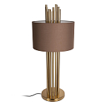 Настольная лампа с цилиндрическим абажуром из коричневой ткани и золотыми трубочками Brown Aura варинант исполнения - 2 | Loft Concept во Владивостоке