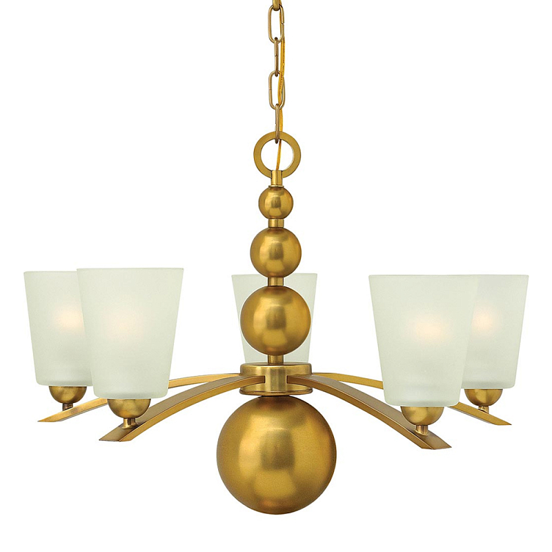 Люстра с матовыми конусными плафонами и декоративными элементами в форме шаров Hinkley Латунь Белый Никель во Владивостоке | Loft Concept 