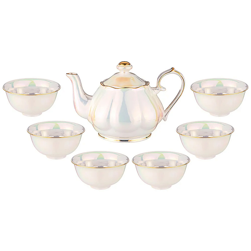 Чайный набор из фарфора на 6 персон 7 предметов Porcelain Pearl Жемчужный во Владивостоке | Loft Concept 