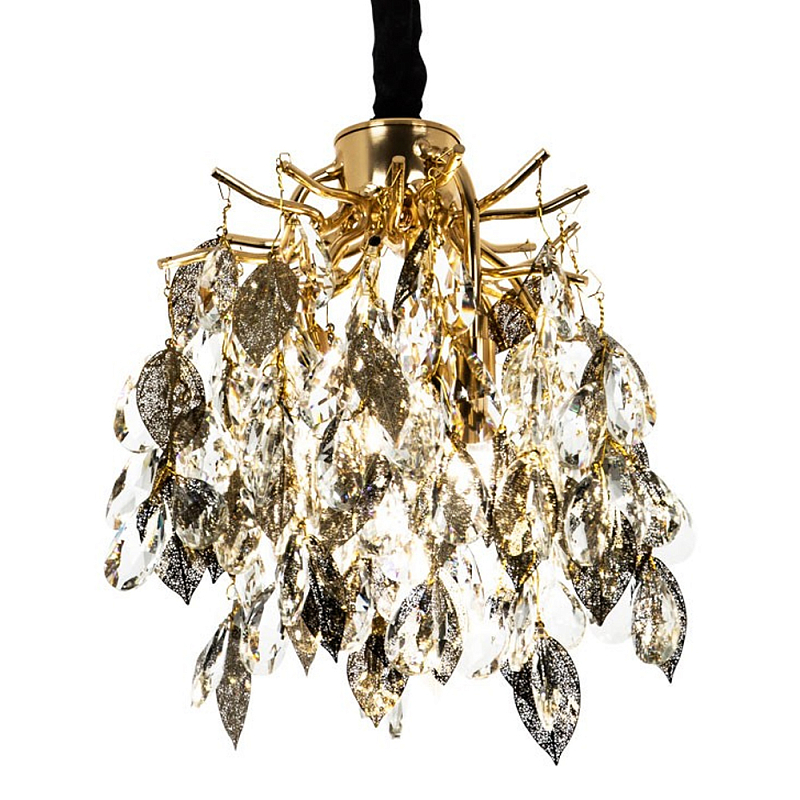 Люстра с хрустальными подвесками и металлическими в виде листьев Fairytree Light Chandelier 2 Прозрачный Золотой Люстра с хрустальными подвесками и металлическими в виде листьев Fairytree Light Chandelier 2 Прозрачный Золотой во Владивостоке | Loft Concept