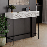 Консоль напольная пыльного белого цвета с выдвижным ящиком с резным орнаментом HEATON CONSOLE OAK варинант исполнения - 3 | Loft Concept во Владивостоке