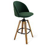 Барный стул со спинкой и металлической подставкой на 4-х деревянных ножках Зеленый Велюр Vendramin Chair варинант исполнения - 1 | Loft Concept во Владивостоке