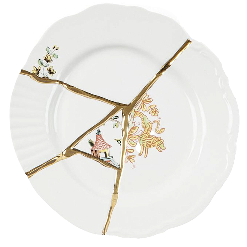 Десертная тарелка Seletti Kintsugi Белый Золотой Десертная тарелка Seletti Kintsugi Белый Золотой во Владивостоке | Loft Concept