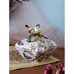 Шкатулка фиолетового цвета с рисунком бабочек и крышкой с фигуркой птицы на ветке Eden Garden варинант исполнения - 7 | Loft Concept во Владивостоке