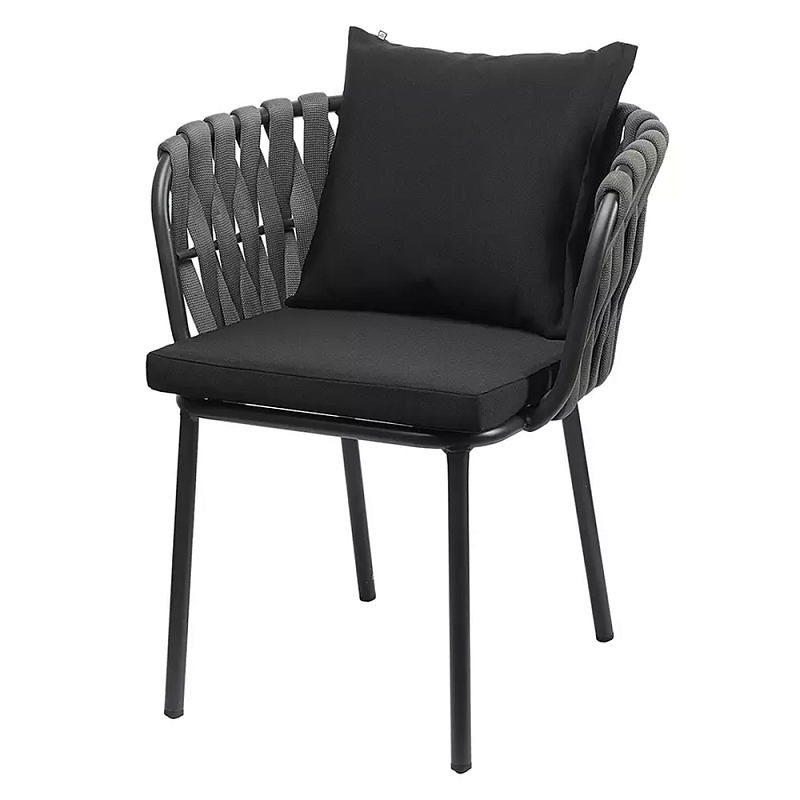 Стул мягкий с декором в виде плетеных лент на спинке и подлокотниках Semicircular Chair Decorated with Ribbons Черный Серый Стул мягкий с декором в виде плетеных лент на спинке и подлокотниках Semicircular Chair Decorated with Ribbons Черный Серый во Владивостоке | Loft Concept