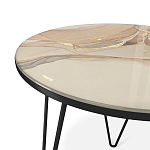 Стол журнальный с круглой столешницей из стекла на 3-х черных ножках Beige Marble варинант исполнения - 3 | Loft Concept во Владивостоке
