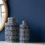 Ваза с крышкой и графическим узором в сине-белых цветах Blue & White Ornament  варинант исполнения - 5 | Loft Concept во Владивостоке