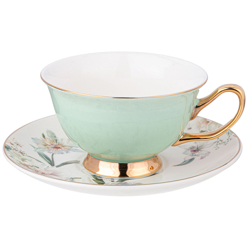 Чайная пара из фарфора 200 мл Green Tea Porcelain Set Белый Золотой Зеленый Чайная пара из фарфора 200 мл Green Tea Porcelain Set Белый Золотой Зеленый во Владивостоке | Loft Concept
