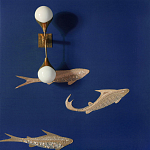 Обои с вышивкой ручной работы Deco Fish Aurum colourway on Caribbean Sea slub silk варинант исполнения - 2 | Loft Concept во Владивостоке