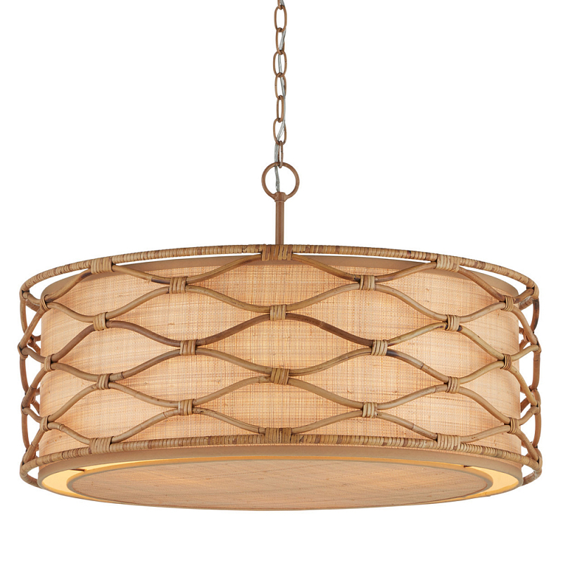 Подвесной светильник  из кованого железа и абажуром из ротанга Wicker Furniture Светло-коричневый  Бежевый во Владивостоке | Loft Concept 