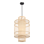 Подвесной светильник из деревянных прутьев с плафоном из натуральной ткани Light Inside the Cell варинант исполнения - 4 | Loft Concept во Владивостоке