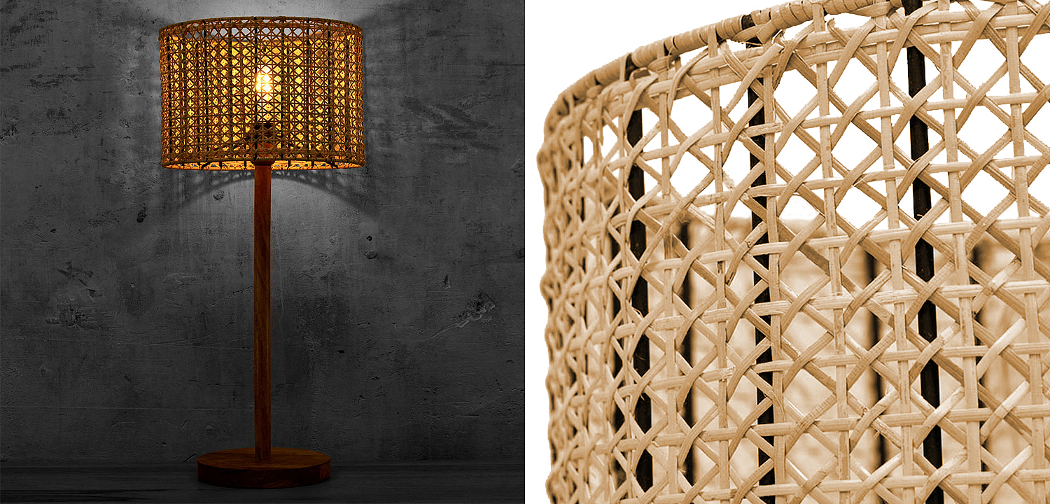 Деревянная настольная лампа с абажуром из ротанга Tamari Wicker Table Lamp Деревянная настольная лампа с абажуром из ротанга Tamari Wicker Table Lamp - Loft-Concept во Владивостоке